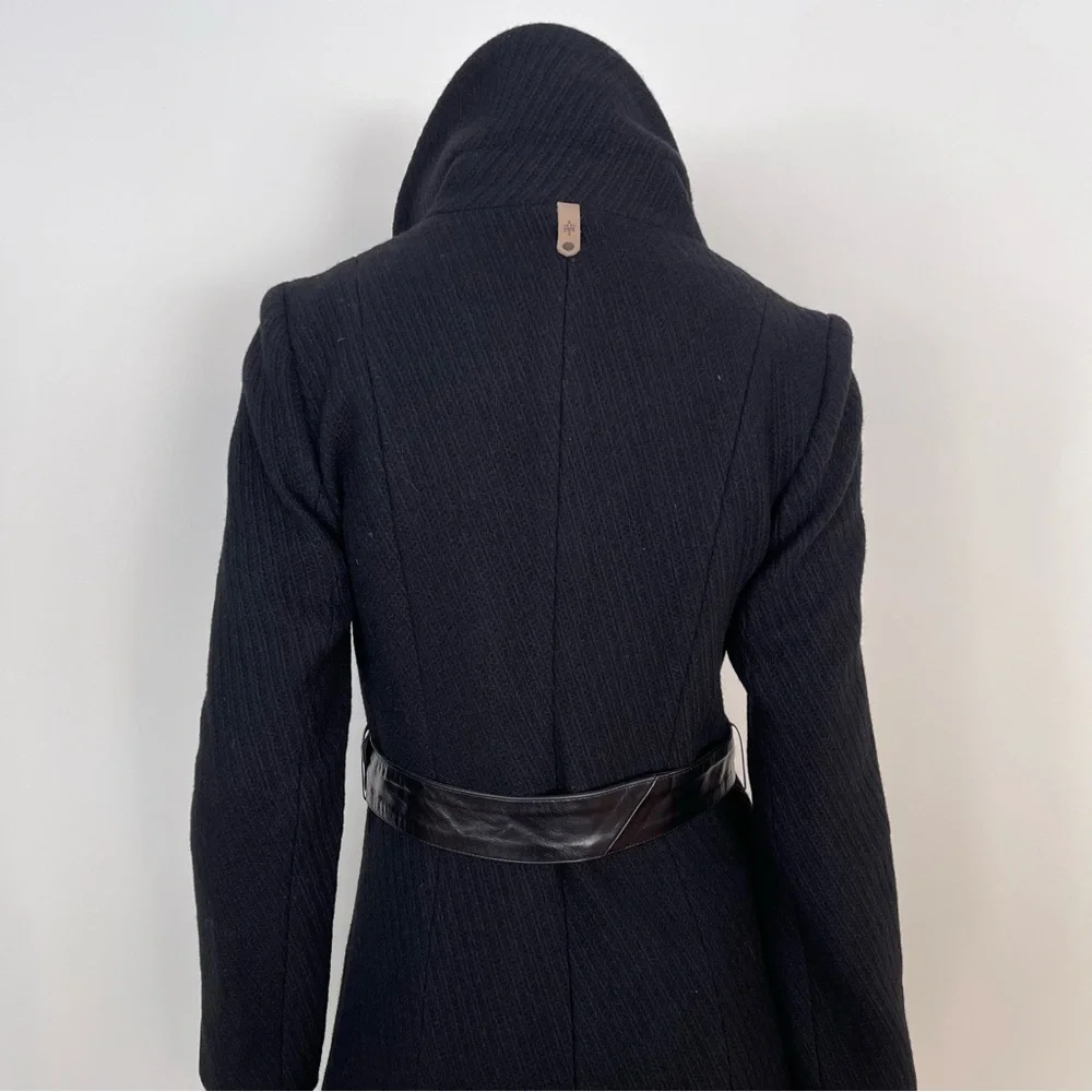 MACKAGE Funnel Neck Asymmetrical Zip Belted Wool Coat in Black - Picture 10 of 12